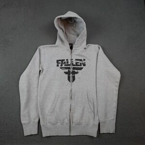 Fallen Hoodie Sweatshirt Mens Small Gray Full Zip Fleece Skateboard Logo USA
